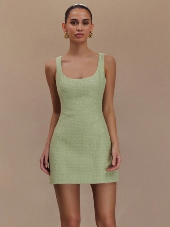 Meshki Dresses & Skirts - New Meshki Beth Tweed Mini Dress Pastel Green Size Xs